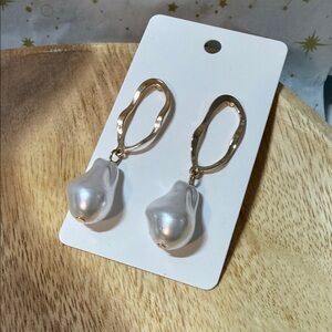 Gold Hoop Drop Earrings with Baroque Pearl Pendants